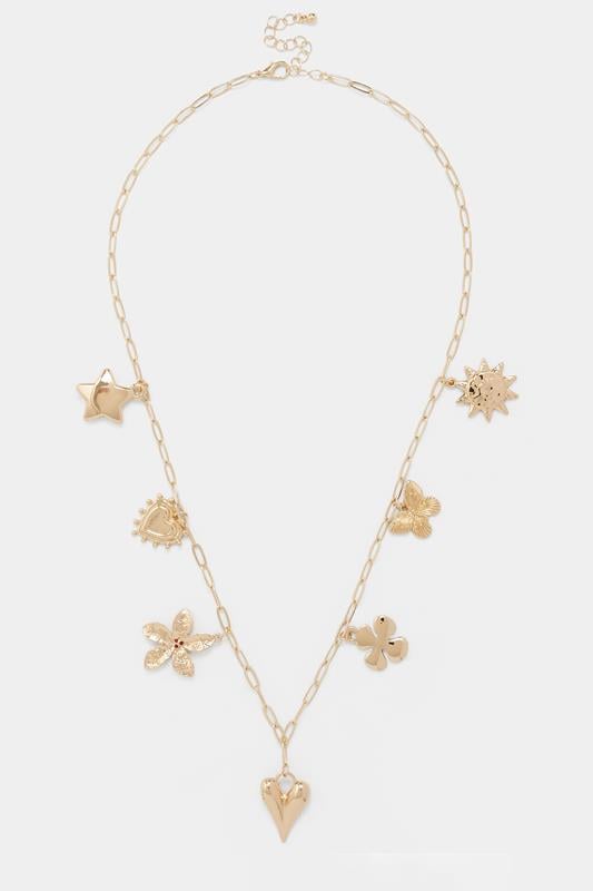 Gold Tone Charm Chain Necklace | Yours Clothing 1