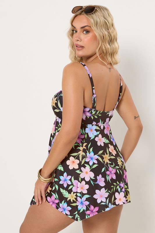 YOURS Plus Size Black Floral Pastel Bandeau Swim Dress | Yours Clothing 6
