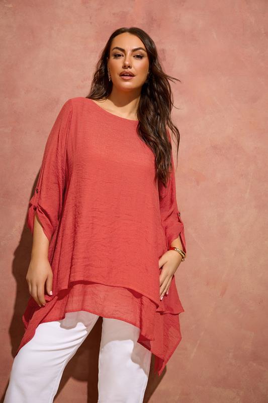 EVANS Curve Orange Double Layer Blouse