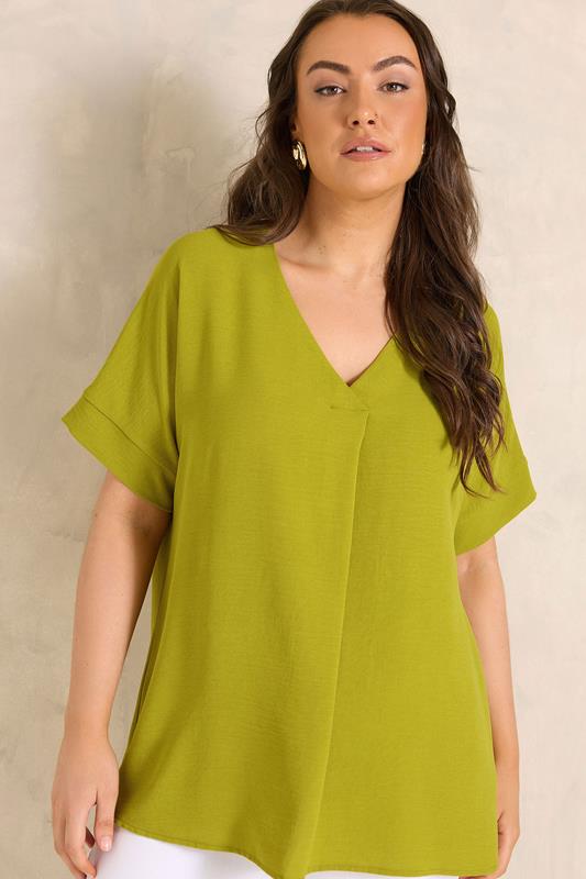EVANS Plus Size Green Pleat Front Blouse | Evans  1