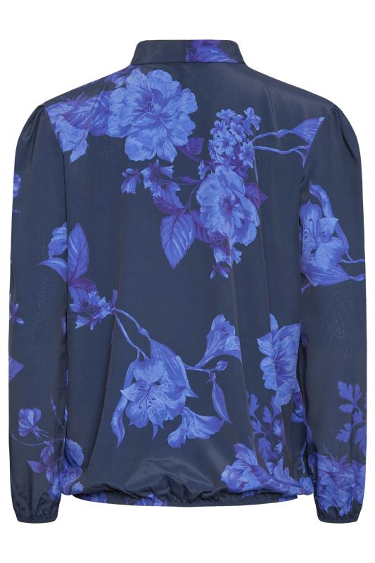 M&Co Blue Floral Print Tie Neck Bubble Hem Blouse | M&Co 7