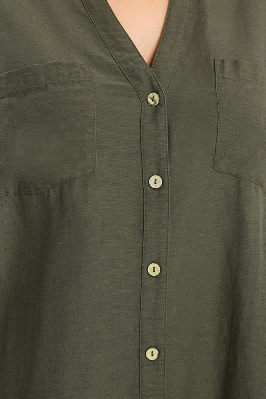 YOURS Plus Size Khaki Green Short Sleeve Linen Shirt | Yours Clothing 5