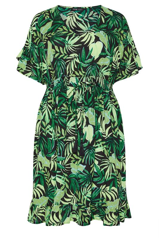 YOURS Plus Size Black Palm Leaf Crinkle Beach Dress | Yours Clothing 6