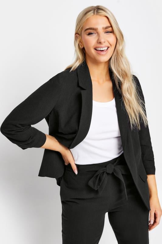M&Co Black Ruched Sleeve Linen Blazer | M&Co 1