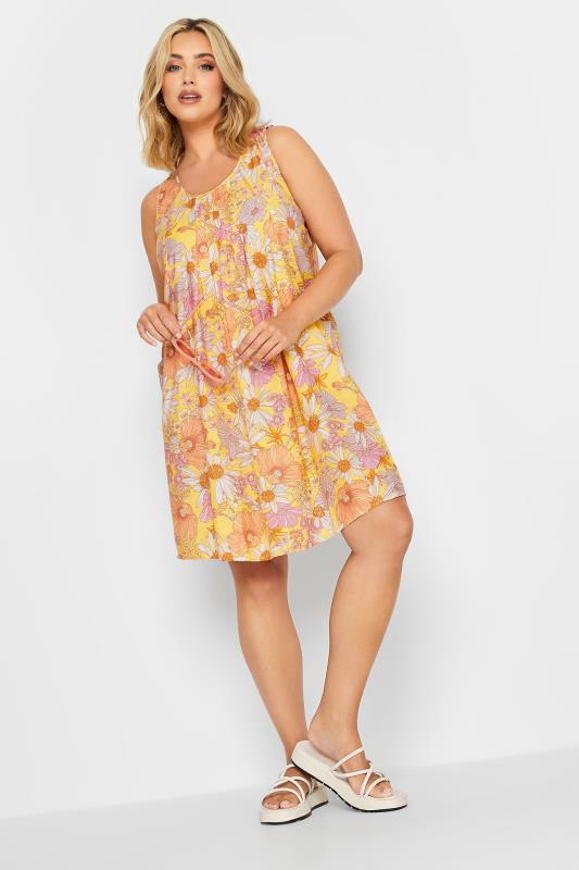 YOURS Plus Size Yellow Floral Print Pocket Dress | Yours Clothing 1