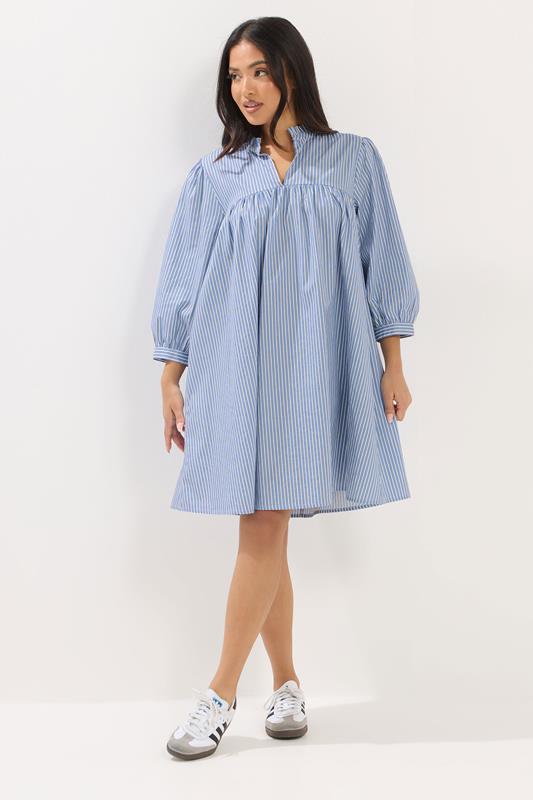 PixieGirl Petite Women's Blue Stripe Smock Cotton Dress | PixieGirl 2