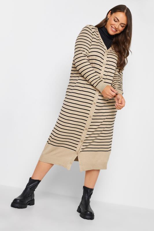 YOURS Plus Size Beige Brown Stripe Maxi Cardigan | Yours Clothing 4
