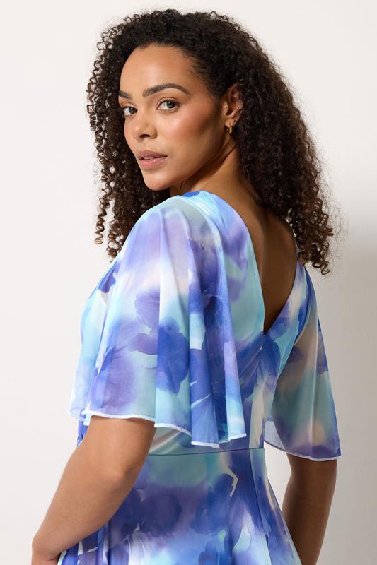 M&Co Blue Floral Print Mesh Maxi Wrap Dress | M&Co 5