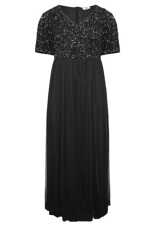 LUXE Plus Size Curve Black Angel Sleeve Hand Embellished Sequin Maxi Dress | Yours Clothing 6