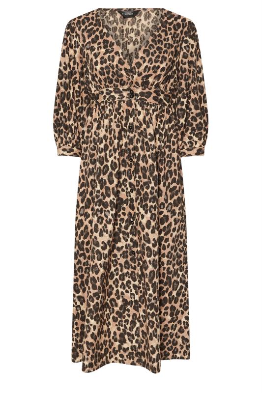 PixieGirl Petite Women's Brown Leopard Print Button Midi Dress | PixieGirl 5