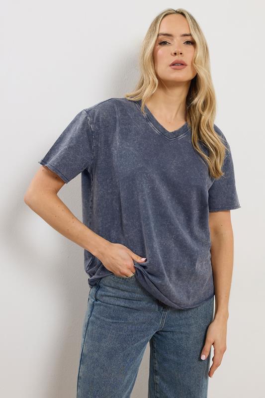LTS Tall Navy Blue Acid Wash Oversized T-Shirt