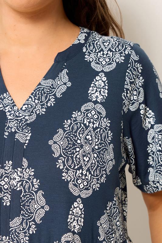 YOURS Plus Size Navy Blue Paisley Tiered Midi Dress | Yours Clothing 4
