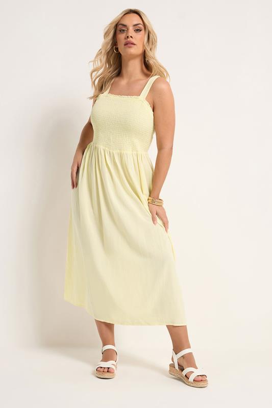  YOURS Curve Yellow Shirred Linen Maxi Dress