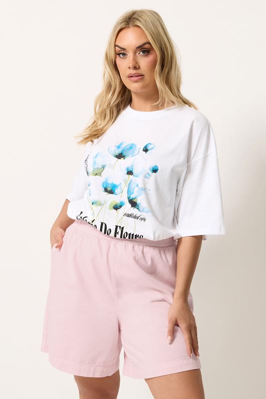 YOURS Plus Size Pink Denim Shorts | Yours Clothing 1