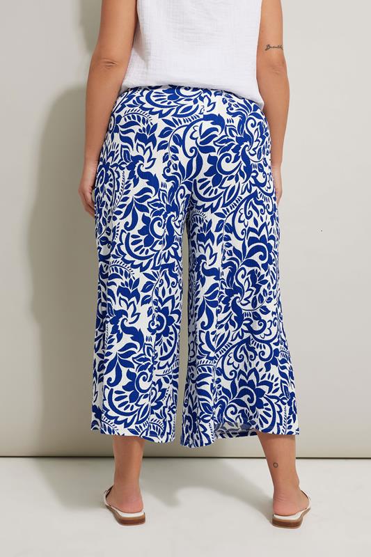 YOURS Plus Size Blue Abstract Floral Textured Midaxi Culottes | Yours Clothing 2