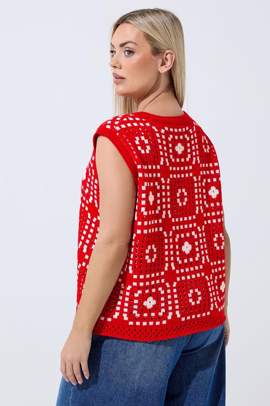 LIMITED COLLECTION Plus Size Red Knitted Crochet Vest | Yours Clothing 2