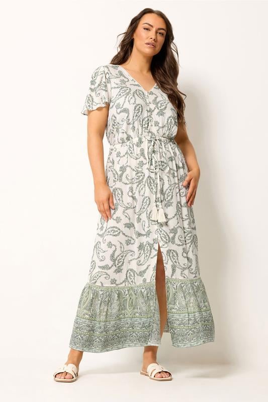 YOURS Curve Green Paisley Border Detail Dress