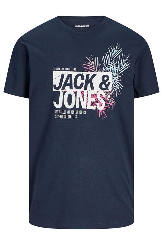 JACK & JONES Big & Tall Navy Blue Contrast Logo Print T-Shirt | BadRhino 2