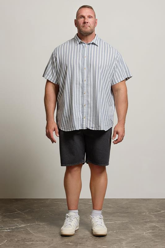 JACK & JONES Big & Tall White & Ensign Blue Striped Oxford Shirt | BadRhino 1