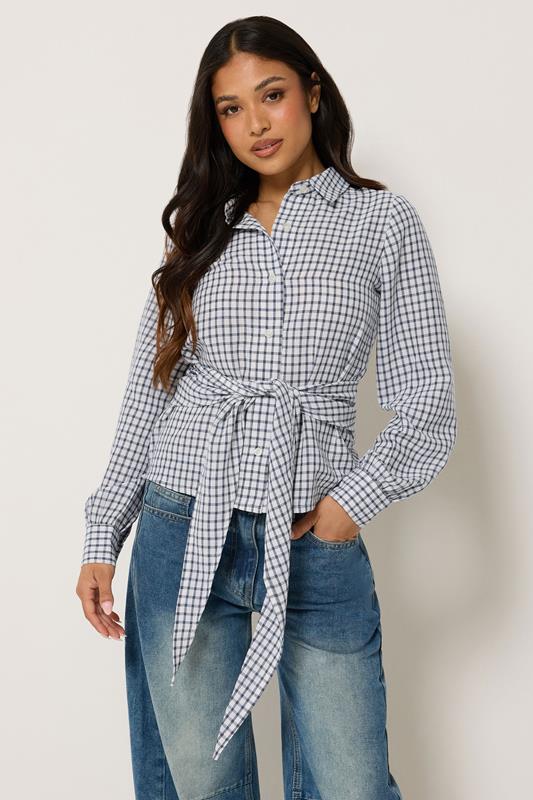 PixieGirl Petite Navy Blue Check Cotton Bandana Shirt