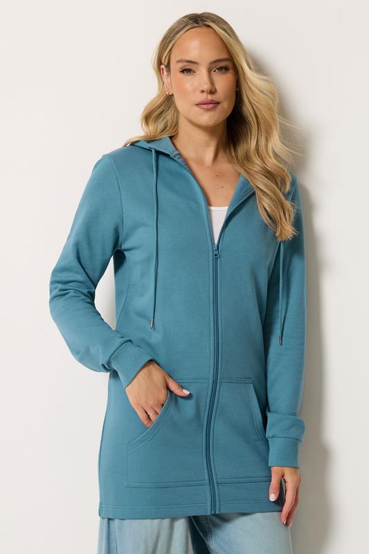 LTS Tall Teal Blue Cotton Longline Zip Hoodie