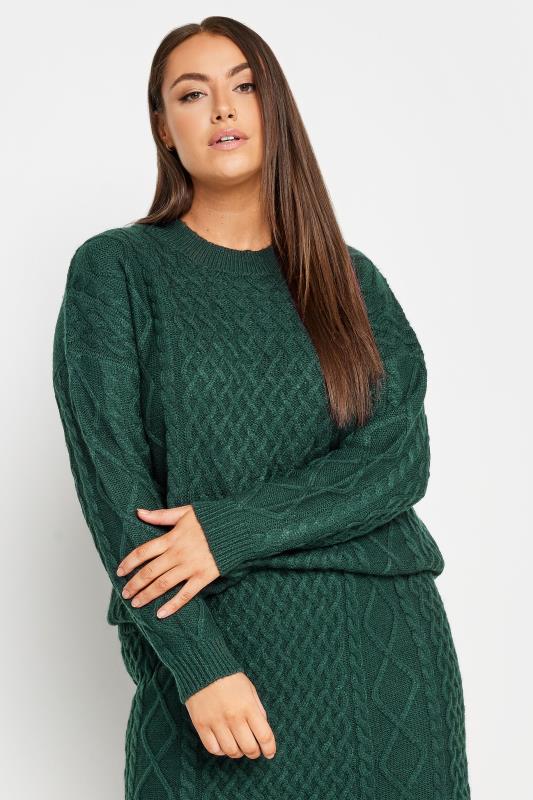 Plus Size  YOURS Curve Green Cable Knit Jumper