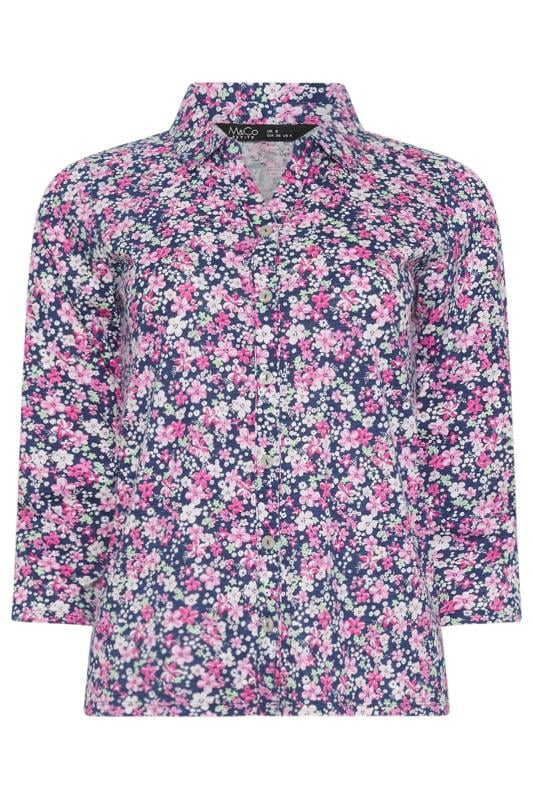 M&Co Petite Pink Floral Print Cotton Collared Shirt | M&Co 5