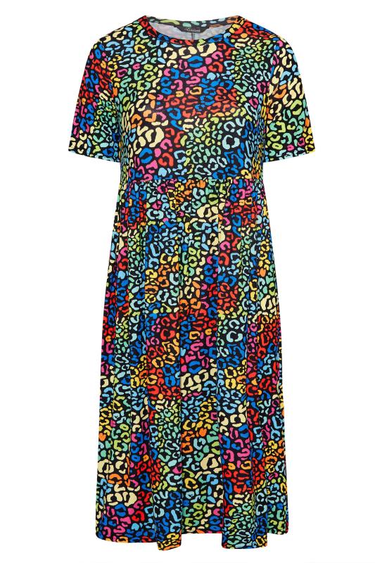 YOURS Plus Size Black Rainbow Leopard Print Midaxi Dress | Yours Clothing 6