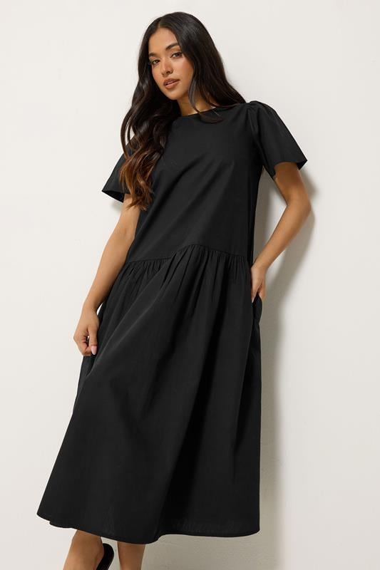  PixieGirl Petite Black Cotton Poplin Midi Dress
