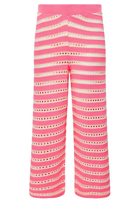 LIMITED COLLECTION Plus Size Pink & White Stripe Crochet Wide Leg Trousers | Yours Clothing 5