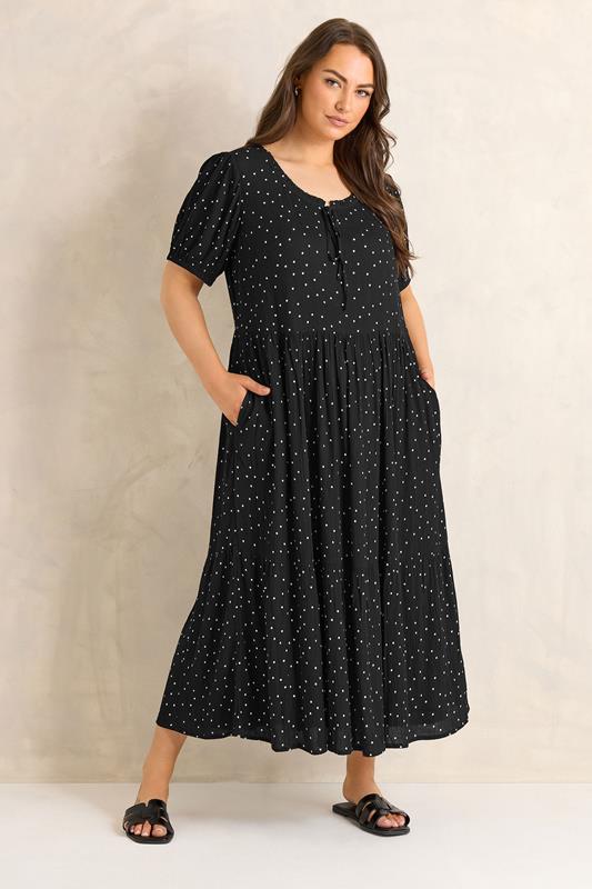 EVANS Curve Black Polka Dot Tiered Dress