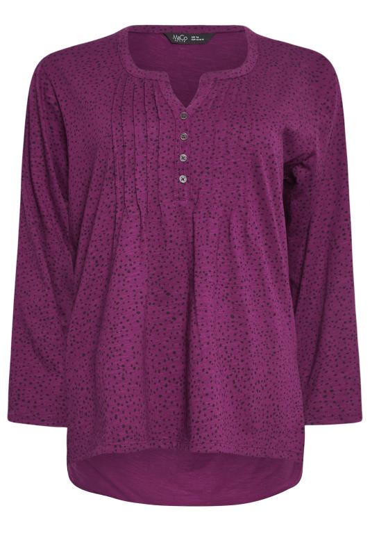M&Co Petite Berry Red Animal Print Cotton Henley Top | M&Co 6