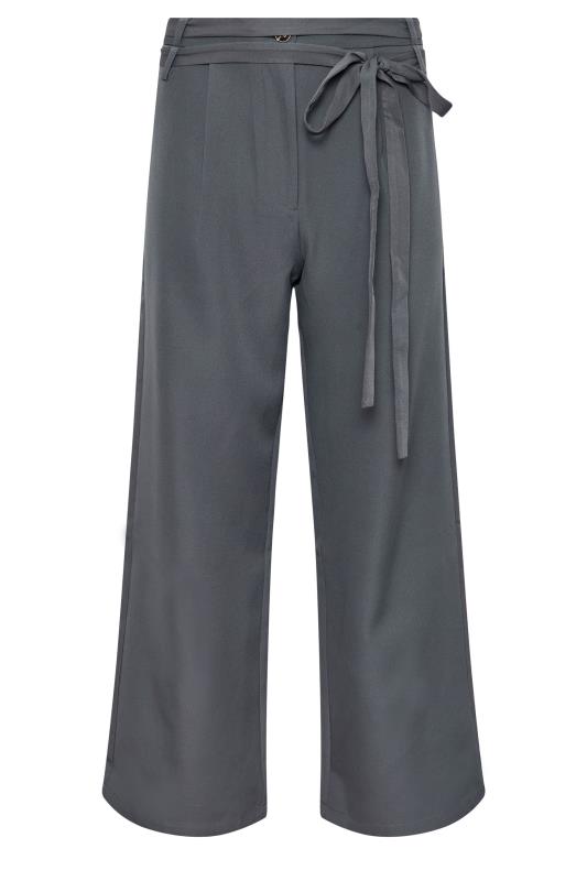 PixieGirl Petite Women's Grey Double Wrap Belted Wide Leg Trousers | PixieGirl 5