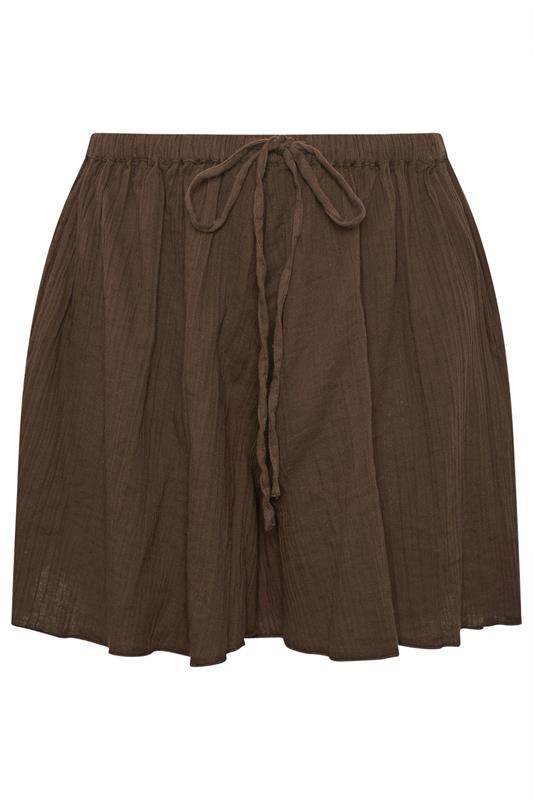 LIMITED COLLECTION Plus Size Chocolate Brown Cheesecloth Shorts | Yours Clothing 6