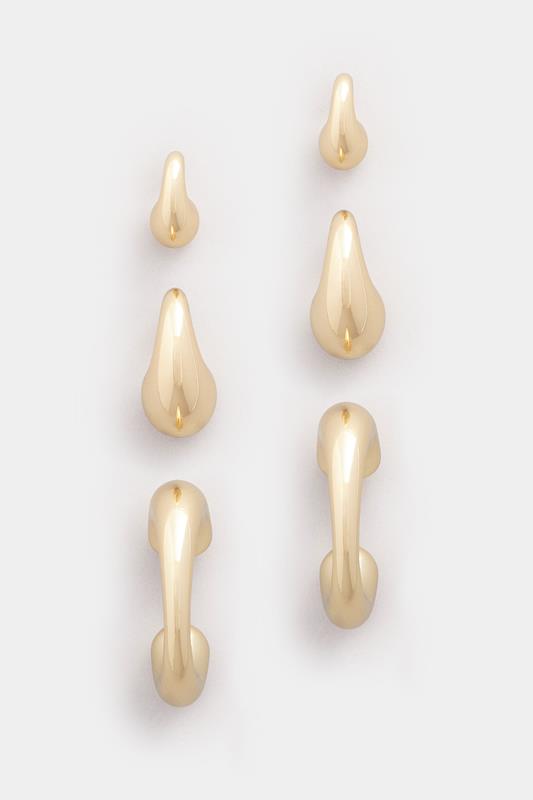 YOURSET 3 PACK Gold Tone Teardrop Hoop Earring Set | Yours Clothing 1