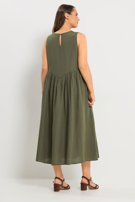 YOURS Plus Size Khaki Green Sleeveless Linen Midi Dress | Yours Clothing 4