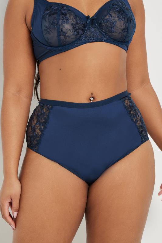 YOURSET 2 PACK Plus Size Navy Blue & White Embroidered Full Briefs | Yours Clothing 2