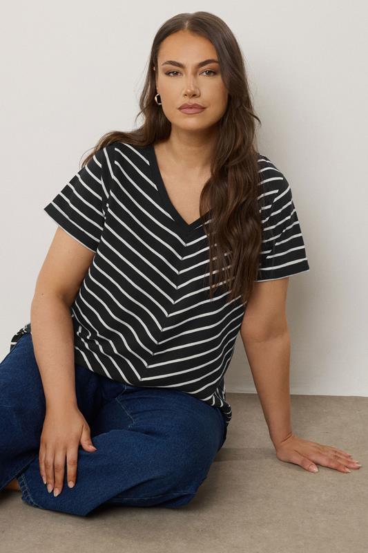 EVANS Plus Size Black Stripe Premium Cotton T-Shirt | Evans 1