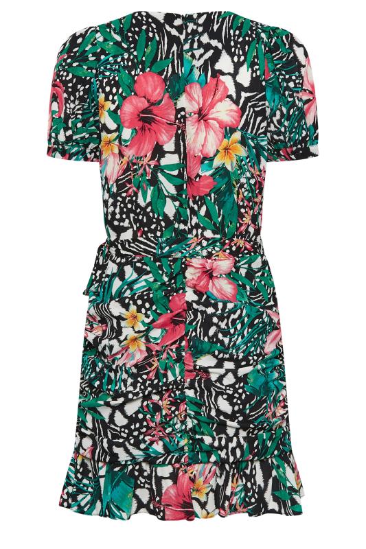 M&Co Green Tropical Print Ruched Mini Dress | M&Co 7