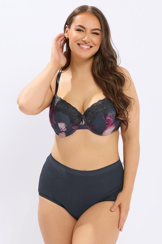 YOURSET 2 PACK Plus Size Navy Blue Floral Print T-Shirt Bras | Yours Clothing 4