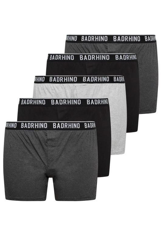 BadRhino Big & Tall 5 PACK Black & Grey Button Up Loose Fit Boxers