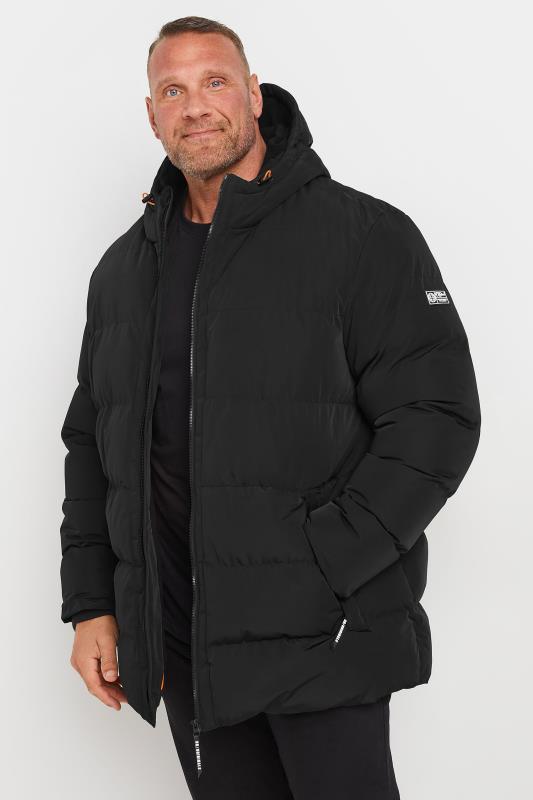 BadRhino Big & Tall Black Hooded Logo Puffer Jacket | BadRhino 2