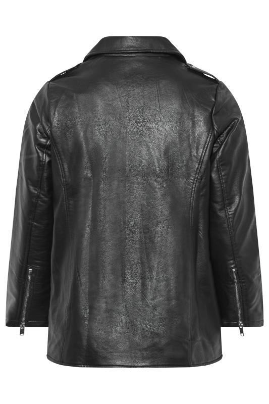 Plus Size Black Faux Leather Longline Biker Jacket | Yours Clothing 8