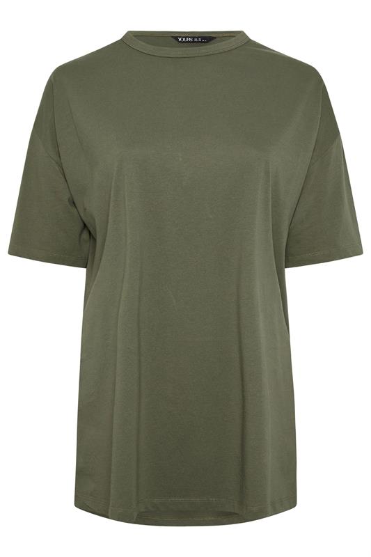 YOURS Plus Size Khaki Green Side Split Longline T-Shirt | Yours Clothing 6