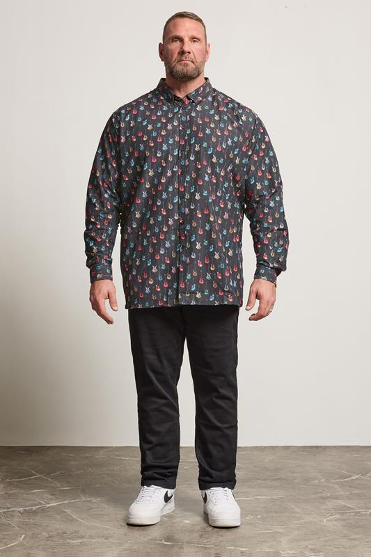 D555 Big & Tall Navy Blue Guitar Print Shirt | BadRhino 1