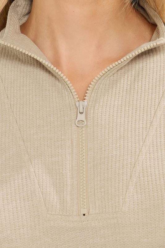 LTS Tall Beige Brown Waffle Quarter Zip Lounge Top | Long Tall Sally 4