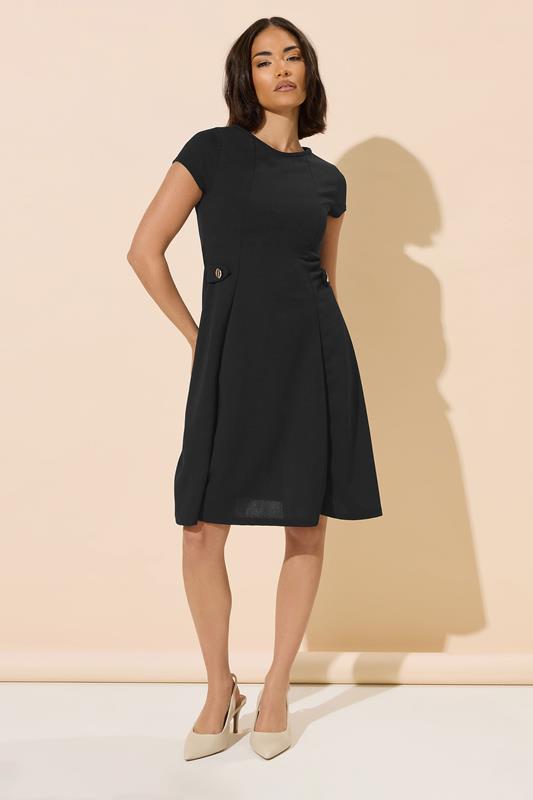 PixieGirl Petite Black Pleated Button Mini Dress