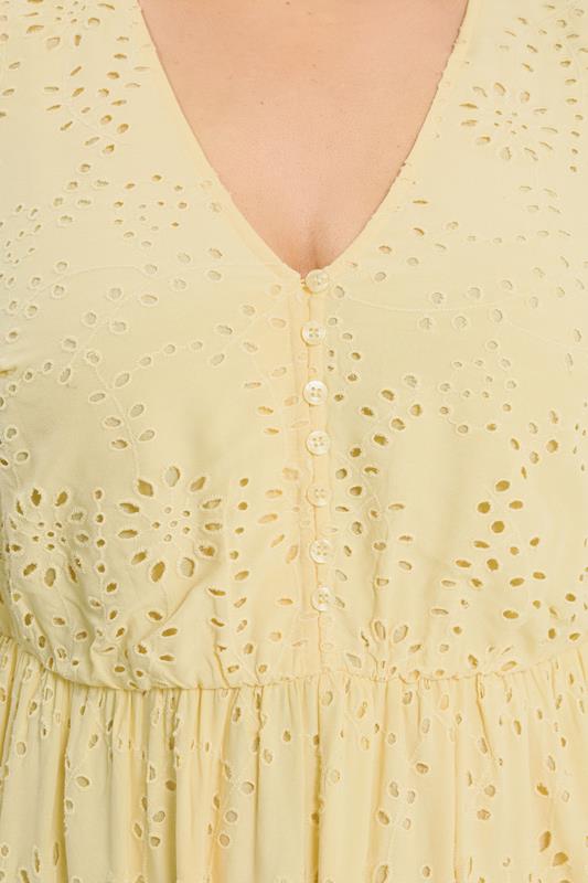 YOURS Plus Size Yellow Broderie Anglaise Tiered Maxi Dress | Yours Clothing 5