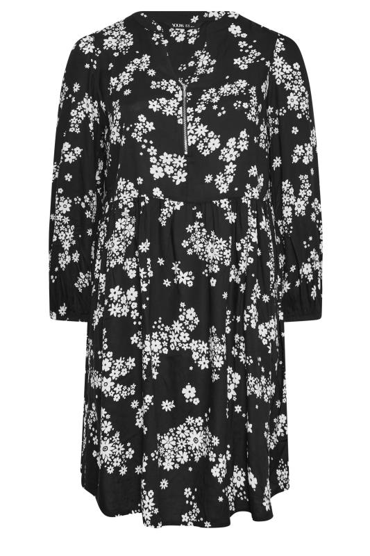 YOURS Plus Size Black Floral Print Zip Detail Smock Dress | Yours Clothing 6