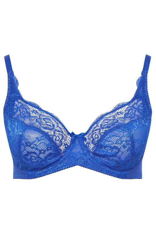 YOURS Plus Size Cobalt Blue Stretch Lace Non-Padded Underwired Balcony Bra | Yours Clothing 7